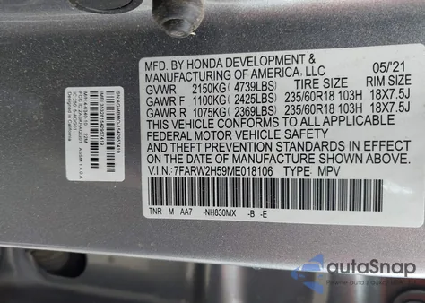 2021 Honda Cr-V Awd Ex z USA, uszkodzony, nr VIN 7FARW2H59ME018106